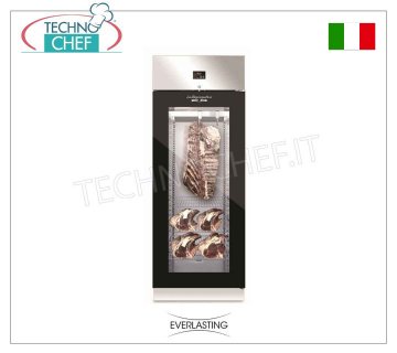 MEAT MATURATION CABINET, Stainless Steel, 1 Black GLASS Door, Max load 150 Kg, mod. STG MEAT 700 GLASS Everlasting - Stainless Steel Meat Maturation-Maturation Cabinet, 1 GLASS DOOR, Gas R 452a, Temp. +0°/+10° C, Capacity 150 Kg, Dim. mm 750x850x2080h