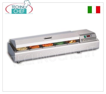Technochef - HOT COUNTER DISPLAY CABINET, GASTROSERVICE line, temp.+30°/+70°C Hot countertop display case with curved stainless steel lid, container capacity: all GN formats - H max 100 mm, temperature +30°/+70°C, V.230/1, Kw.1.00, Weight 17 Kg, dim. mm.1023x380x238h
