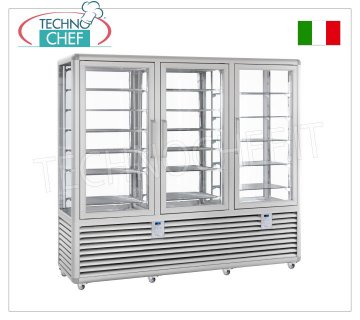 TECHNOCHEF - Combined display case for ice cream/pastry shop, temp. -15°-25°C/+4°+10°C, Mod.CPG1300S/S/V Combined display case for ice cream/pastry shop, 3 doors, temp. -15°-25°C/+4°+10°C, Curve Line, 4 display sides, 12 static shelves + 5 glass shelves, ventilated/static refrigeration, capacity liters .1388, V.230/1, Kw.0.7+0.7+0.54, dim.mm.2050x620x1860h