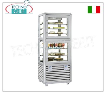 TECHNOCHEF - Combined display case for ice cream and pastry, temp. -15°-25°C/+4°+10°C, Mod.CPG520V/S Combined display case for ice cream/pastry shop 2 doors, temp. -15°-25°C/+4°+10°C, Curve Line, 4 display sides, 3 grilled shelves + 3 glass shelves, ventilated/static refrigeration, capacity liters .230+260, V.230/1, Kw.0.37+0.42, dim.mm.810x620x1925h