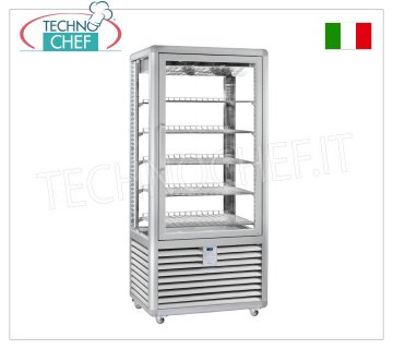 TECHNOCHEF - Refrigerated Pastry Display Case, Temp.+5°-20°C, 1 Door, 541 lt, Mod.CGL600G2T Multi-temperature display case from +5° to -20°C for pastry shops, 1 door, ventilated refrigeration, Curve Line, with 4 display sides, 5 rectangular shelves measuring 747x445 mm, capacity 541 liters, V.230/1, Kw.0.85, Weight 205 Kg, dim.mm.900x620x1860h