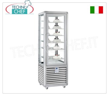 TECHNOCHEF - Vetrina Freezer for Gelateria, Temp.-15°- 25°C, 1 Door, lt.360, Mod.CGL350S Freezer-Freezer display case for ice cream parlor 1 door, Curve Line, capacity 360 liters, temperature -15°/-25°C, static refrigeration, with 4 display sides, 6 square shelves measuring 460x460 mm, V.230/1, Kw.0 ,7, Weight 146 K g, dim.mm.620x620x1860h