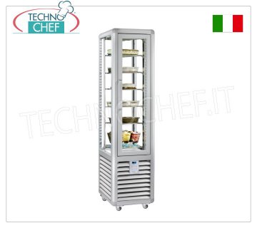 TECHNOCHEF - Vetrina Freezer for Gelateria 1 Door, Temp.-15°-25°C, lt.250, Mod.CGL250S Freezer-Freezer display case for ice cream parlor 1 door, temperature -15°/-25°C, static refrigeration, Curve Line, with 4 display sides, 6 rectangular shelves measuring 295x460 mm, capacity 250 lt, V.230/1, Kw.0 ,58, Weight 134 Kg, dim.mm.450x620x1860h