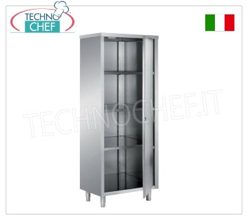 STAINLESS STEEL 304 crockery cabinet with hinged door and 3 intermediate shelves, 60 cm deep Storage cupboard with 1 hinged door and 3 height-adjustable intermediate shelves, dimensions 700x600x1700h mm