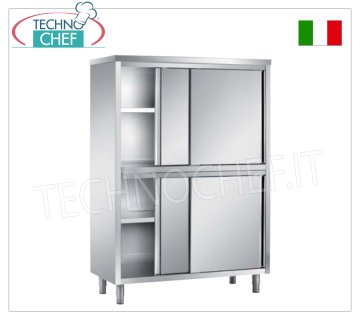 STAINLESS 304 crockery cabinet with 4 half sliding doors, 50 cm deep Storage cupboard with 4 half sliding doors and 2 height-adjustable intermediate shelves, dim. mm 1000x500x1700h