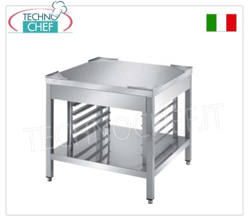 Stainless steel base support for convection ovens Stainless steel base support for oven on legs, with lower shelf and guides for inserting 7 Gastro-Norm 2/1 trays h 60 mm., dim. mm. 800x800x720 h.