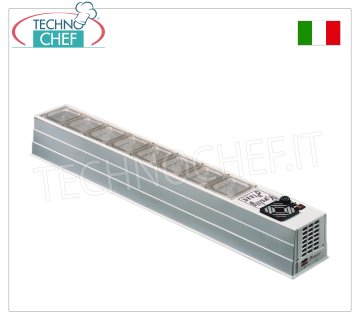 Countertop refrigerated ABS display case, 1720x230 mm Horizontal countertop refrigerated display case in ABS/white plastic, without protection, temp. operating temperature +2/+10°C, trays excluded, V.230/1, Kw.0.13, Weight 30 Kg, dim.mm.1720x230x220h