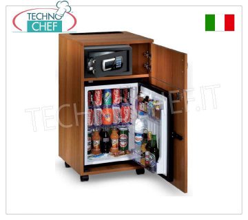 Technochef - Minibar fridge for hotel rooms with cabinet and storage compartment, 40 lt. Minibar fridge for hotel rooms inserted in cabinet with storage compartment, capacity 40 lt, temperature +8°/+14°C, V.230/1, Kw.0,06-0,075, Weight 40 Kg, dim.mm.947x500x495h