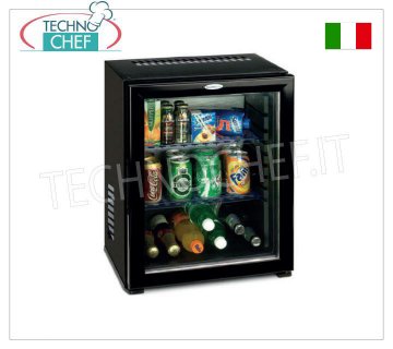 Technochef - Minibar fridge for hotel rooms with glass door, 40 lt, Minibar fridge for hotel rooms with glass door, capacity 40 lt, temperature +8°/+14°C, V.230/1, Kw.0,06, Weight 15,5 Kg, dim.mm.566x441x457h
