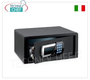 Safes for hotel rooms Furniture safe, with motorized digital electric lock, signaling of all functions via blue LED display, capacity 27 litres, weight 14.5 Kg, dim.mm.200x405x410h