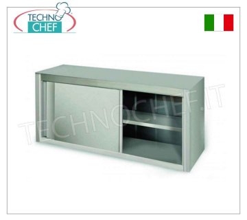 Stainless steel wall unit with sliding doors and intermediate shelf Wall unit in Aisi 304 stainless steel with sliding doors and intermediate shelf, dimensions mm.1000x400x650h