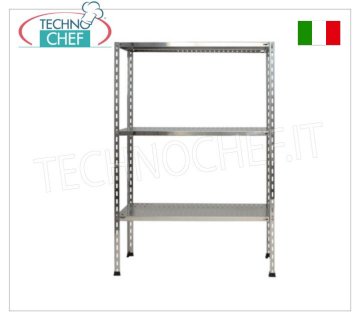 TECHNOCHEF - Stainless steel shelf, module with 3 slotted shelves, 30 cm deep, 150 cm high. Polished 304 stainless steel modular shelving with 3 slotted shelves, overall capacity 3x100 kg, bolt mounting, 60x30x150h cm module