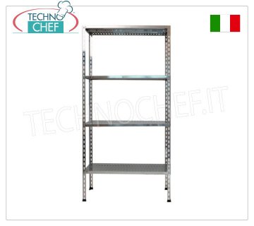 TECHNOCHEF - Stainless steel shelf, module with 4 slotted shelves, 30 cm deep, 180 cm high. Polished 304 stainless steel shelving with 4 slotted shelves, overall capacity 4x100 kg, bolt mounting, 60x30x180h cm module