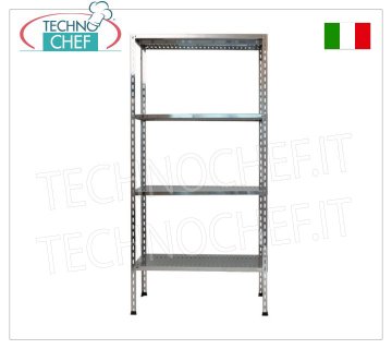 TECHNOCHEF - Stainless steel shelf, module with 4 slotted shelves, 30 cm deep, 200 cm high. Polished 304 stainless steel shelving with 4 slotted shelves, overall capacity 4x100 kg, bolt mounting, 60x30x200h cm module