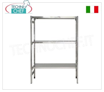 TECHNOCHEF - Stainless steel shelf, module with 3 slotted shelves, 30 cm deep, 150 cm high. Polished 304 stainless steel shelving with 3 slotted shelves, overall capacity 3x100 kg, hook mounting, 60x30x150h cm module