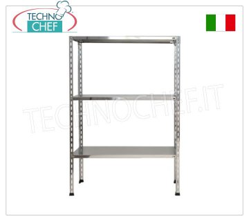 TECHNOCHEF - Stainless steel shelf, module with 3 smooth shelves, 30 cm deep, 150 cm high. Polished 304 stainless steel shelving with 3 smooth shelves, overall capacity 3x100 kg, bolt mounting, 60x30x150h cm module