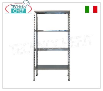 TECHNOCHEF - Stainless steel shelf, module with 4 smooth shelves, 30 cm deep, 180 cm high. Polished 304 stainless steel shelving with 4 smooth shelves, overall capacity 4x100 kg, bolt mounting, module measuring 60x30x180h cm