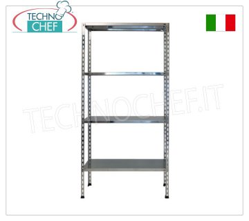 TECHNOCHEF - Stainless steel shelf, module with 4 smooth shelves, 30 cm deep, 200 cm high. Polished 304 stainless steel shelving with 4 smooth shelves, overall capacity 4x100 kg, bolt mounting, 60x30x200h cm module