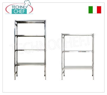 Shelf unit in stainless steel 304, Smooth Shelves, Hook/Snap-fit Assembly 