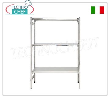 TECHNOCHEF - Stainless steel shelf, module with 3 smooth shelves, 30 cm DEEP, HEIGHT 150 cm. Polished 304 stainless steel shelf with 3 smooth shelves, overall capacity 3x100 kg, hook mounting, 60x30x150h cm module