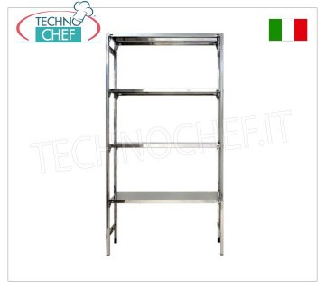 TECHNOCHEF - Stainless steel shelf, module with 4 smooth shelves, 30 cm DEEP, HEIGHT 180 cm. Polished 304 stainless steel shelving with 4 smooth shelves, overall capacity 4x100 kg, hook mounting, 60x30x180h cm module