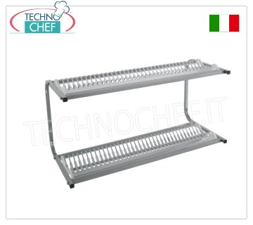 Stainless steel 304 dish drainer wall unit with 2 shelves for 36+36 plates DISH DRAIN shelf with 2 shelves for 36+36 plates with diameter from 160 to 320 mm, dimensions mm.980x420x480h