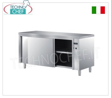 TECHNOCHEF - AISI 304 stainless steel warm cabinet table, with sliding doors, 70 cm deep AISI 304 stainless steel wardrobe table, heated and ventilated, 2 honeycomb sliding doors and adjustable intermediate shelf, digital thermostat, V 230/1, Kw 2.5, dimensions 1000x700x850h mm