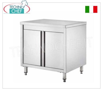 STAINLESS STEEL CABINET TABLE with HINGED DOORS, Depth of 60 and 70 cm Stainless steel cabinet table with hinged doors, dim.mm.600x600x850h