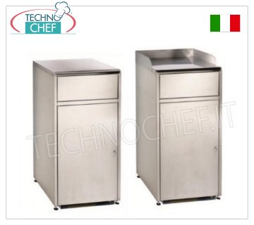 Self-Service Tray Empty Bin with Swing Door (54x22h cm) and Tray Support Surface Self-service tray emptying stainless steel bin with swing door, hinged door and tray support surface, dim.mm.615x560x1125h