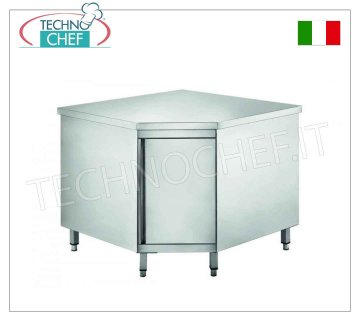 Stainless steel corner cabinet table with hinged door, Linea 700 Stainless steel corner cabinet table with hinged door, Linea 700, dim.mm 1000x1000x700x850h