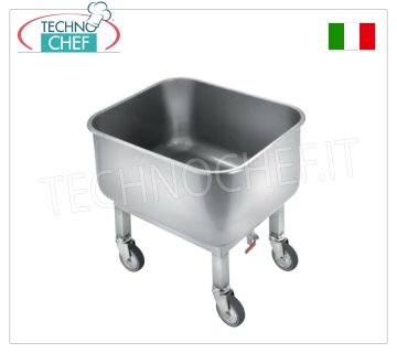 Wheeled soaking tub, dimensions mm. 600x500x600h Wheeled soaking tub with removable grate, on wheels, with drain tap, dimensions 600x500x600h mm