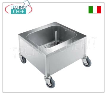 Trolley soaking tub on wheels, dimensions mm. 600x600x500h Wheeled soaking tub with removable grate, on wheels, with drain tap, dimensions 600x600x500h mm