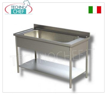 Stainless steel pan for washing pots with lower shelf, Line 600 Pot washing tank with SINGLE LARGE TANK measuring 800x500x350h mm, PANELED VERSION with lower shelf, dim.mm.1000x600x850h