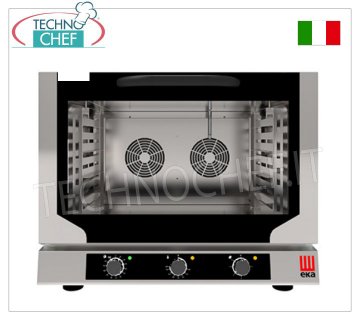 TECNOEKA - ELECTRIC CONVECTION OVEN with DIRECT STEAM, 4 PASTRY trays measuring 600x400 mm, mod.EKF464NUD ELECTRIC CONVECTION OVEN with DIRECT STEAM, Professional for PASTRY and BAKERY, with cooking chamber for 4 TRAYS measuring 600x400 mm, ELECTROMECHANICAL CONTROLS, V.400/3+N, Kw.6.4, Weight 58 Kg, dim.mm.784x754x634h