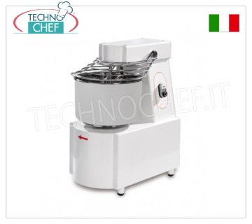 12 kg spiral mixer with 16 liter fixed bowl 12 Kg SPIRAL MIXER with 16 liter FIXED BOWL, SINGLE PHASE, V 230/1, kW 0.55, weight 68 kg, dimensions 400x630x700h mm