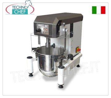 8 liter professional planetary mixer, with digital speed variator 8 liter planetary mixer, TOP Professional Line, with digital continuous speed variator, benchtop, complete with whisk, spatula and spiral, V.230/1, Kw.0.37, Weight 32 Kg, dim.mm.440x480x520h