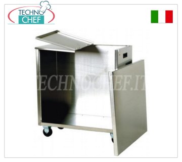WHEELED STAINLESS STEEL HOPPER, with FRONT SHUTTER OPENING, mod.TR Stainless steel flour hopper on wheels, front shutter opening for the insertion of 2 25 kg bags, dim. 380x720x760h