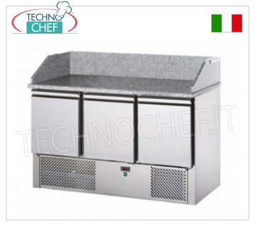 Complete pizza counters without drawers REFRIGERATED PIZZA COUNTER with 3 DOORS, temp.+4°/+10°C, complete with refrigeration unit, granite top with splashback, V.230/1, Kw.0.3, weight 186 Kg, dim.mm.1410x700x1070h
