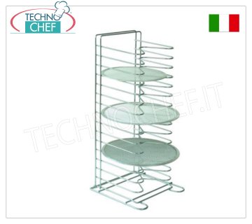 Tabletop pizza/pastry tray rack with 15 grid supports Vertical table pizza tray-screen rack with 15 SUPPORTS, 35 mm pitch, for 15 screens up to a diameter of 36 cm, dim.mm.300x300x650h, price each - Can be purchased in a pack of 4 pieces