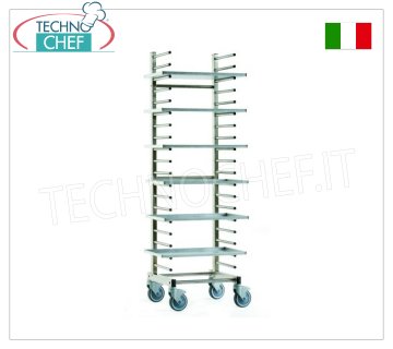Pioli pizza-pastry tray trolleys for 15 trays Stainless steel tray trolley with ladders, with tubular supports, 100 mm pitch, capacity 15 trays, dim. external mm 510x500x1760h