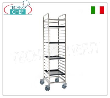 Pizza-pastry tray trolleys for 20 60x40 cm trays STAINLESS STEEL tray trolley with 80 mm pitch guides for 600x400 mm trays, long side insertion (600 mm), capacity 20 trays, dim. external mm 690x480x1840h
