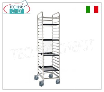 Pizza-pastry tray trolleys for 20 60x40 cm trays STAINLESS STEEL tray trolley with 20 80 mm pitch guides for 600x400 mm trays, short side insertion (400 mm), capacity 20 trays, dim. external mm 480x690x1840h