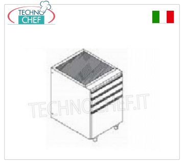 Pizza loaf drawers Stainless steel chest of drawers with 3+1 drawers without top, for pizza loaves, dim.mm.500x700x810h