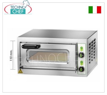 FIMAR - Electric pizza oven for 1 pizza, chamber 40.5x40.5 cm high, 11 cm, mechanical controls, mod. MICROV1C ELECTRIC PIZZA OVEN for 1 pizza, with 1 CHAMBER measuring 405x405x110h mm, version with GLASS DOOR, refractory hob, 2 ADJUSTABLE THERMOSTATS for BASE and TOP, temperature from +50° to +500 °C, V.230/ 1, Kw.2,2, Weight 27 Kg, dim.mm.555x460x290h