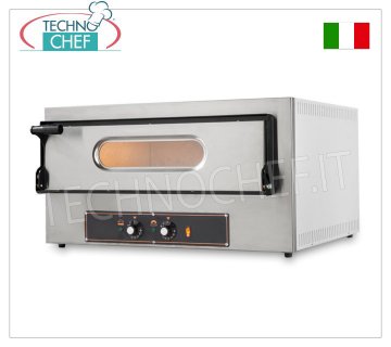ELECTRIC OVEN for 2 Pizzas, 1 CHAMBER measuring 61 x 52 cm, mechanical controls, Compact version ELECTRIC PIZZA OVEN for 2 PIZZAS diameter 300 mm, CHAMBER 610x520x110h mm with REFRACTORY STONE TOP, V.230/1, Kw.3.2, Weight 46.5 Kg, dim.mm.740x600/740x410h