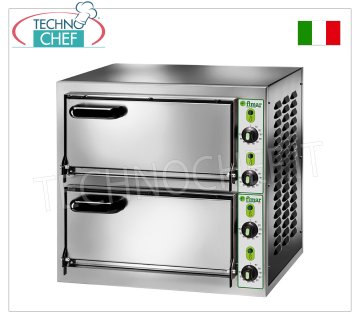 FIMAR - Electric pizza oven for 2 large PIZZAS, 2 independent chambers measuring 40.5x40.5 cm, mechanical controls, mod. MICRO2C MONOBLOC electric pizza oven for 2 large pizzas, 2 independent chambers measuring 405x405x110h mm, available single-phase or three-phase, kW 4.4, dim. external mm 555x460x530h