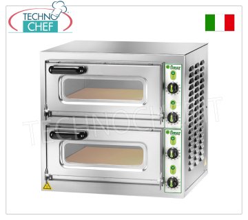 FIMAR - Electric pizza oven for 2 large PIZZAS, 2 independent chambers measuring 40.5x40.5 cm, mechanical controls, mod. MICROV2C ELECTRIC PIZZA OVEN for 2 Large Pizzas, 2 INDEPENDENT CHAMBERS measuring 405x405x110h mm, refractory hob, 4 ADJUSTABLE THERMOSTATS for SOLE and TOP, V.230/1-400/3+N, Kw.4,4, Weight 54 Kg, external dimensions mm.555x460x530h