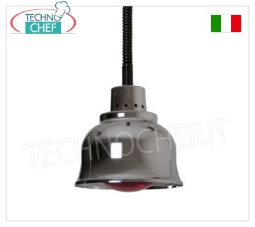 Suspended infrared heating lamp HEATING LAMP adjustable in height, CHROMED COPPER lamp holder diam.225 mm., RED light, V.230/1, W.250, Weight 1.40 Kg.