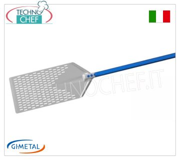 Gi-Metal - Perforated aluminum shovel for Roman tongs, Blue Line, handle length 30 cm Perforated aluminum shovel for Roman pinsa, Blue Line, light, flexible and resistant, dim. 230x400 mm, handle length 300 mm.
