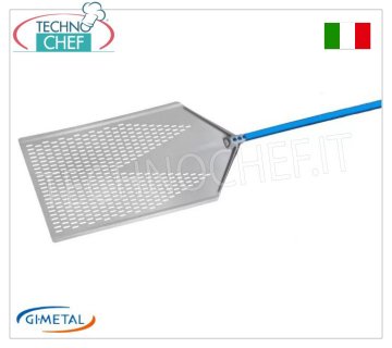 Gi-Metal - Perforated aluminum pizza peel by the metre, Blue Line, handle length 60 cm Pizza shovel by the meter perforated in aluminium, Azzurra Line, light, flexible and resistant, dim. 300x600 mm, handle length 600 mm.